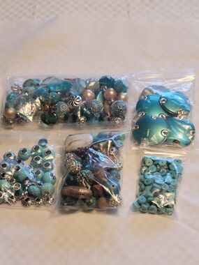Assorted Turquoise Color Beads and Charms Lot 5 Bags 1.4 lbs